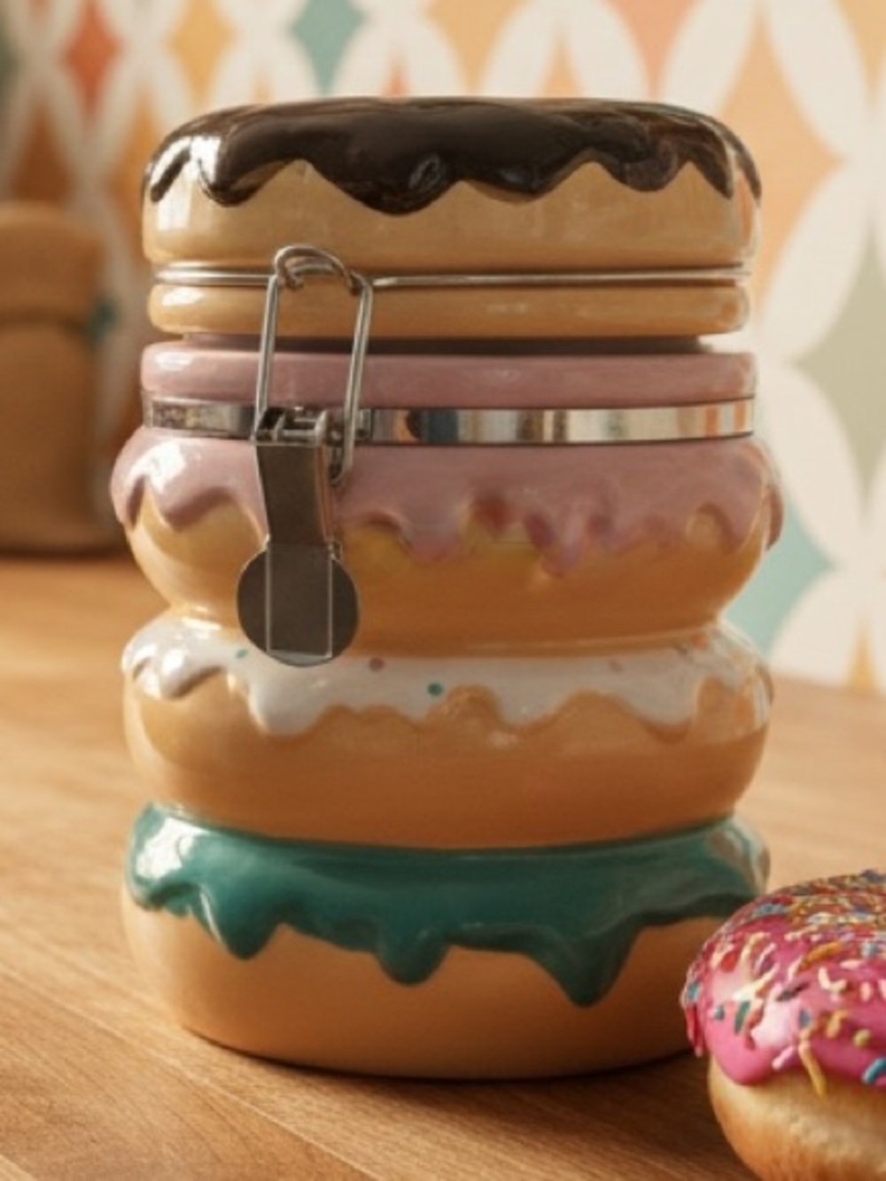 Donut Sprinkle Stack Ceramic Kitchen Snack Storage Coffee Bar K Cup Canister